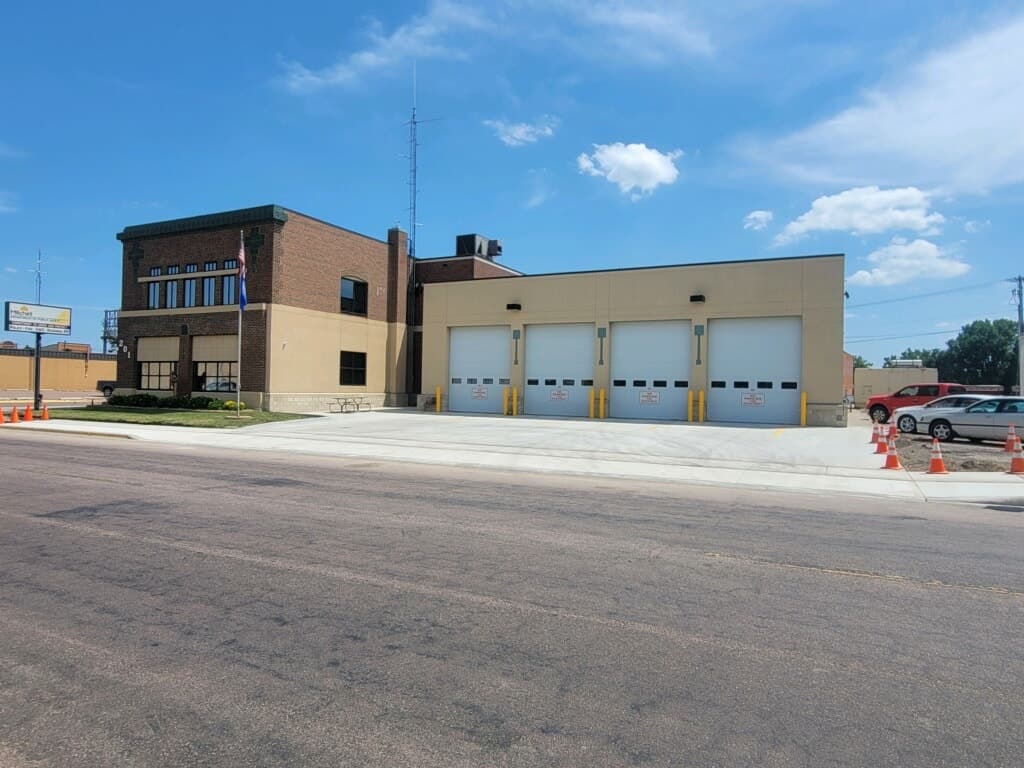 A new concrete apron across the bay doors of the Mitchell fire station